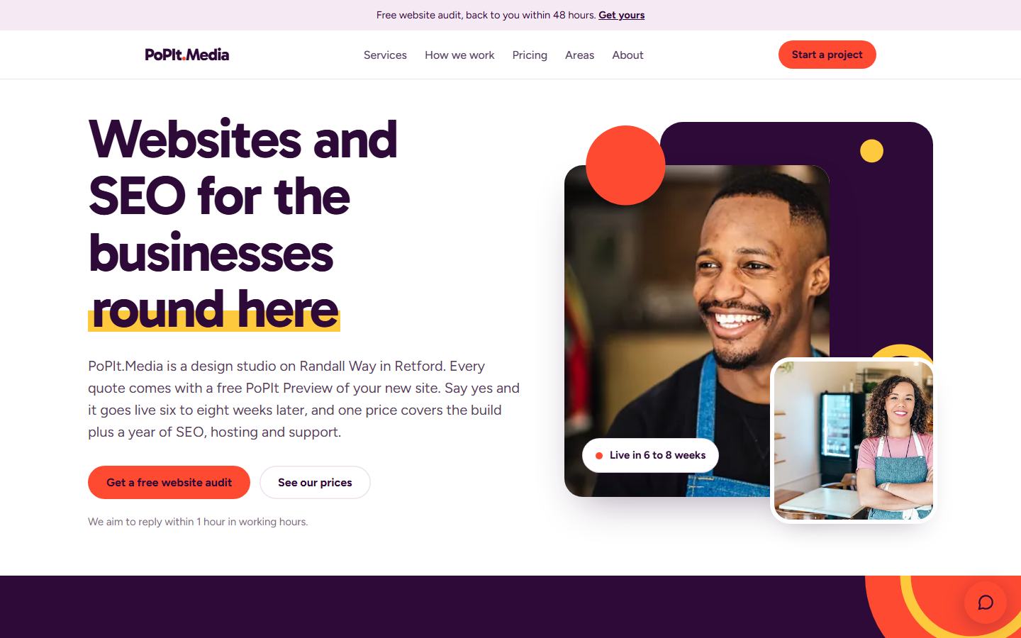 The home page of popit.media on a laptop